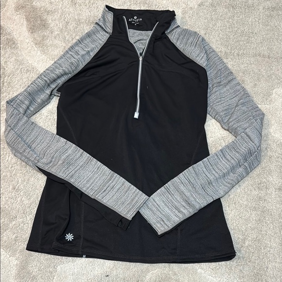Athleta Fitted Raglan Top Black Gray Zippered - Picture 1 of 4